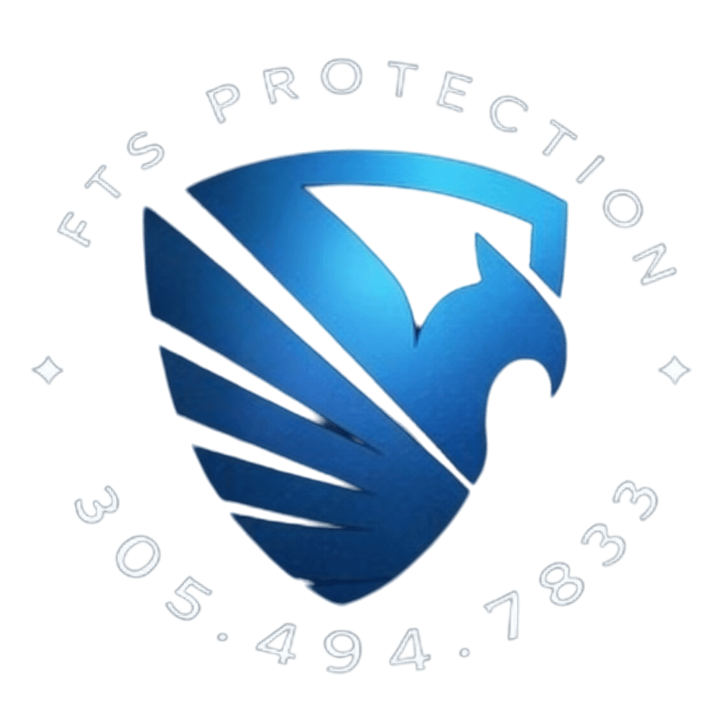 Blue eagle shield logo with contact number.